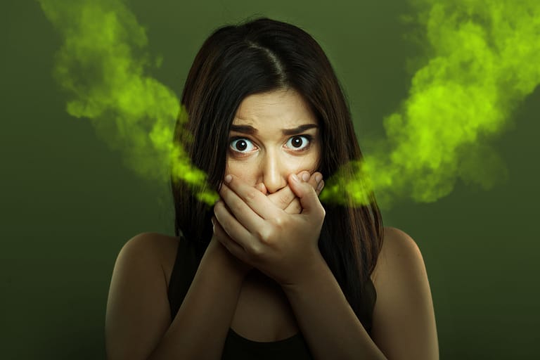woman suffering from bad breath